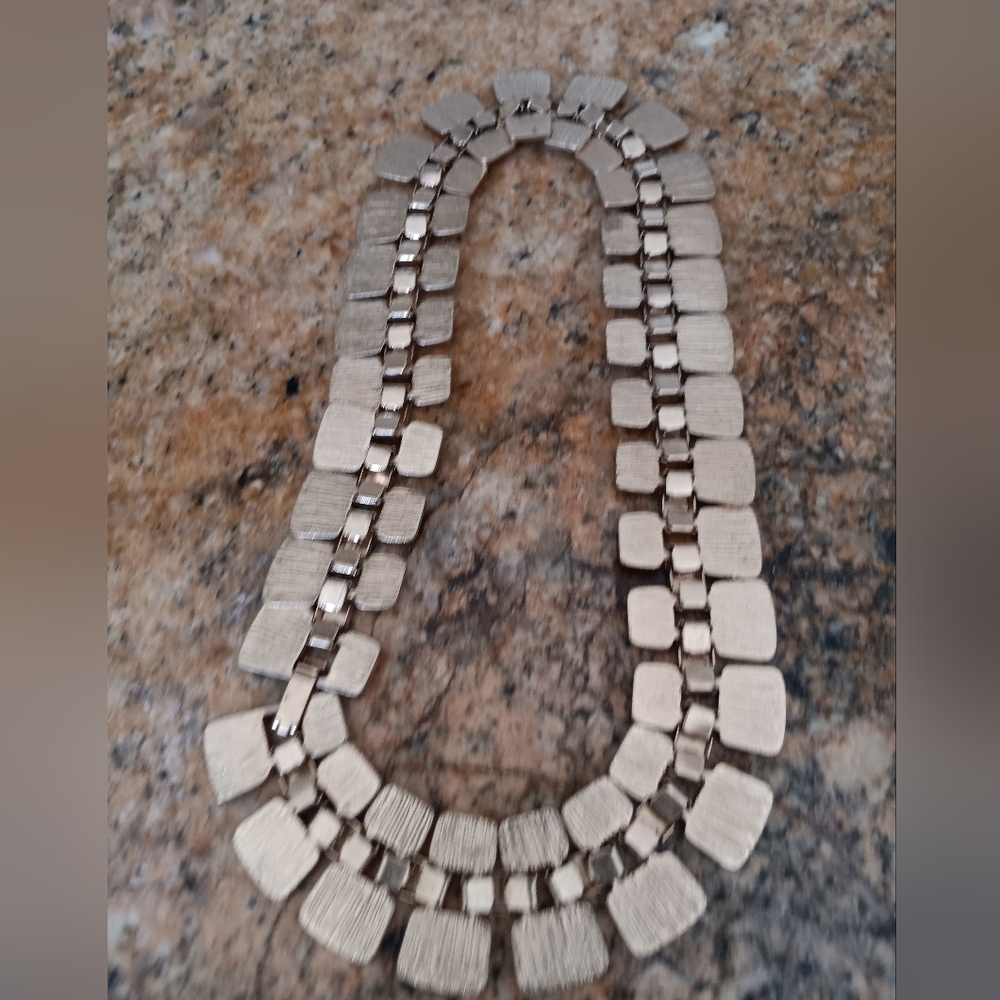 VINTAGE INLAID STONE & GOLD COLLAR NECKLAC - Picture 4 of 4